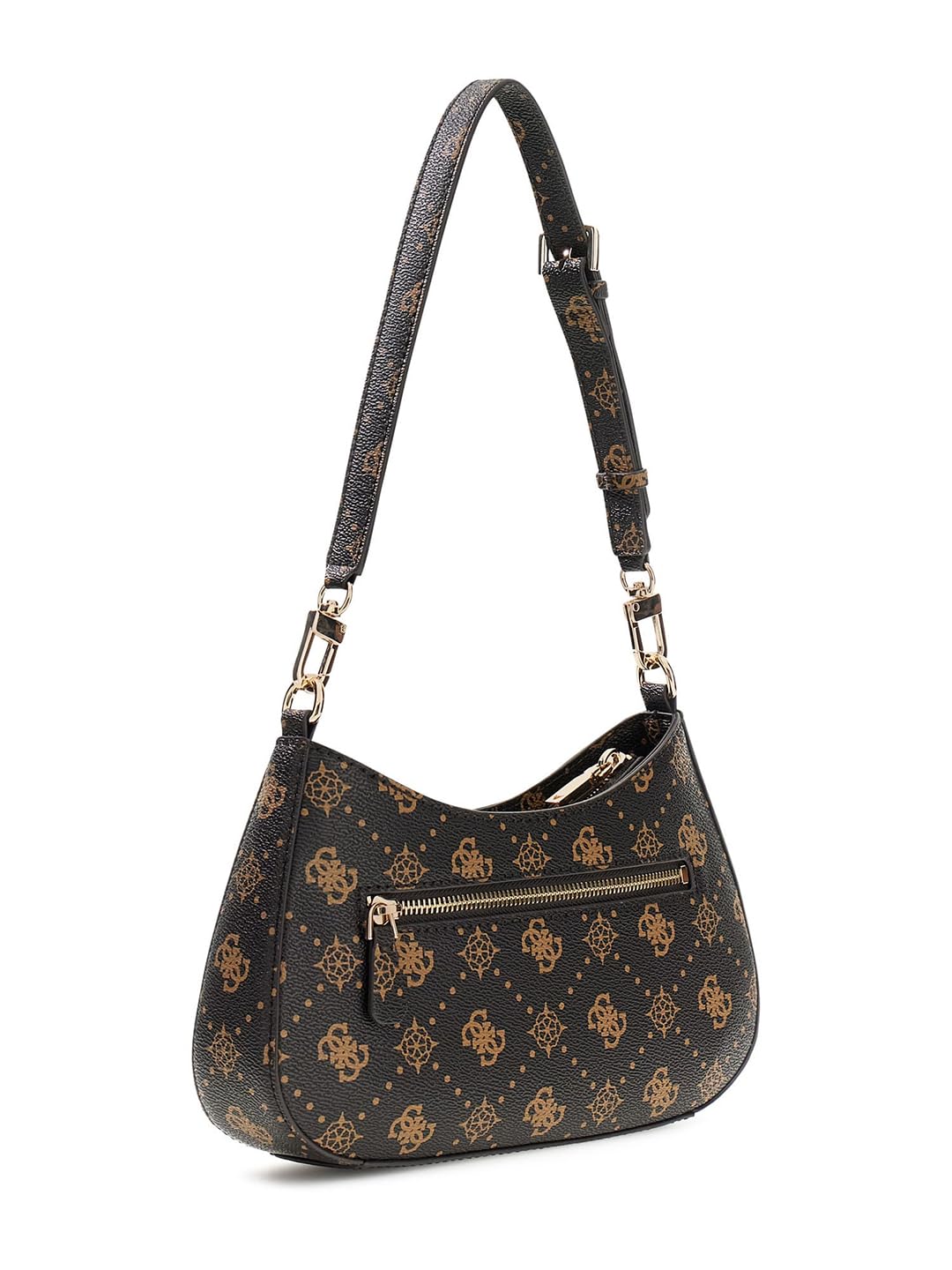 GUESS bolso de hombro Emelie Logo Top Zip Shoulder Bag Espresso Logo marrón oscuro