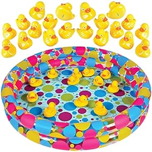 Gamie Duck Pond Matching Game for Kids includes 20 Plastic Ducks with Numbers and 3’ x 6” Inflatable Pool – Fun Memory Game – Water Outdoor Game for Children, Preschoolers, Birthday Party