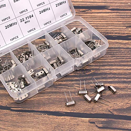 Vapker 100 Pcs 10 Value Dip Quartz Crystal Oscillator 4M,6M,8M,10M,12M,16M,20M,22.1184M,24M,25M Crystal Resonators Oscillator Assortment Kit #TOP3