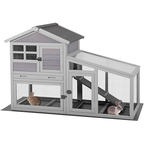 Aivituvin Rabbit Hutch Outdoor with Wire Mesh Bunny Cage Indoor with Ramp Chicken Coop Removable Bottom Wire Mesh Rabbit Cage with UV Panel 53.4" L x 23.6" W x 38.1" H Grey