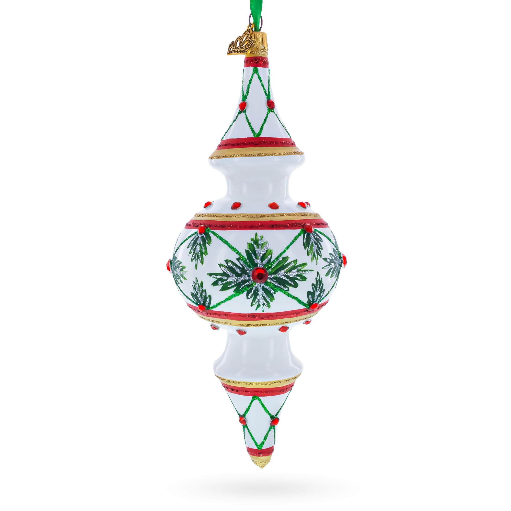 Décoration de Noël en verre suspendue treillis étoile houx double extrémité sapin