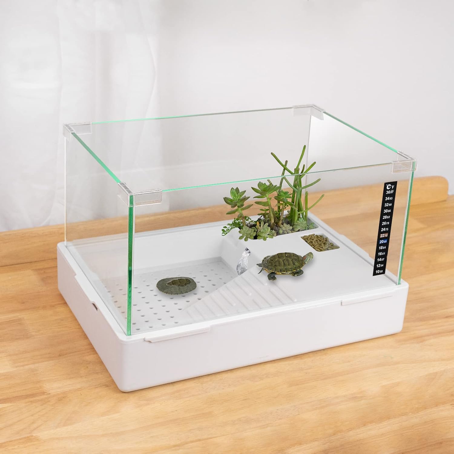 BETAZOOER Turtle Tank with Adjustable Water Pump Filter, Full View Visually Tortoise Aquarium Habitat, Glass Material Easy Changing Water&Clean for Small Amphibious Creatures Reptiles (23″×13.5″×10″)