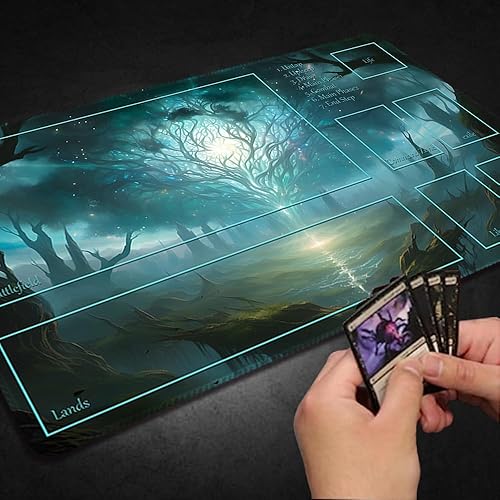 Vista 133 de Tapete de juego MTG cosido de alta calidad con zonas y parte trasera de goma antideslizante, tapete de juego TCG para MTG y otros juegos de cartas