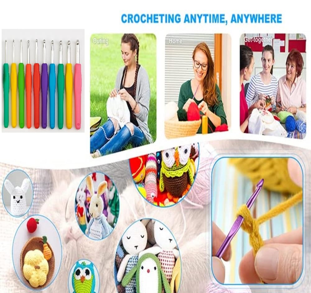 URBANMAC Premium Crochet Hook Set with Accessories – 8 Ergonomic Hooks, Stitch Markers, Row Counters, Needles & More – Complete Knitting & Crochet Kit 4
