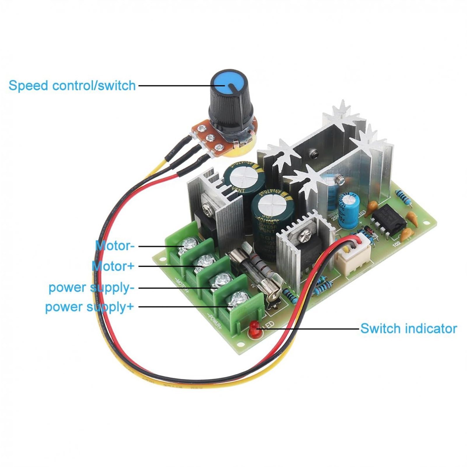 Control de velocidad del motor 10-60V PWM Controlador de velocidad del motor Interruptor Regulador de corriente Varilla de alta potencia 1 pieza