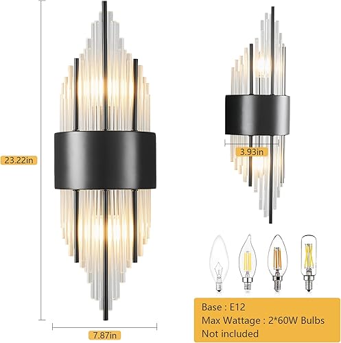 Miniatura 4 de Moderno aplique de pared negro con 2 luces para dormitorio, pasillo, baño, tocador, dormitorio, espejo, sala de estar, entrada, pasillo