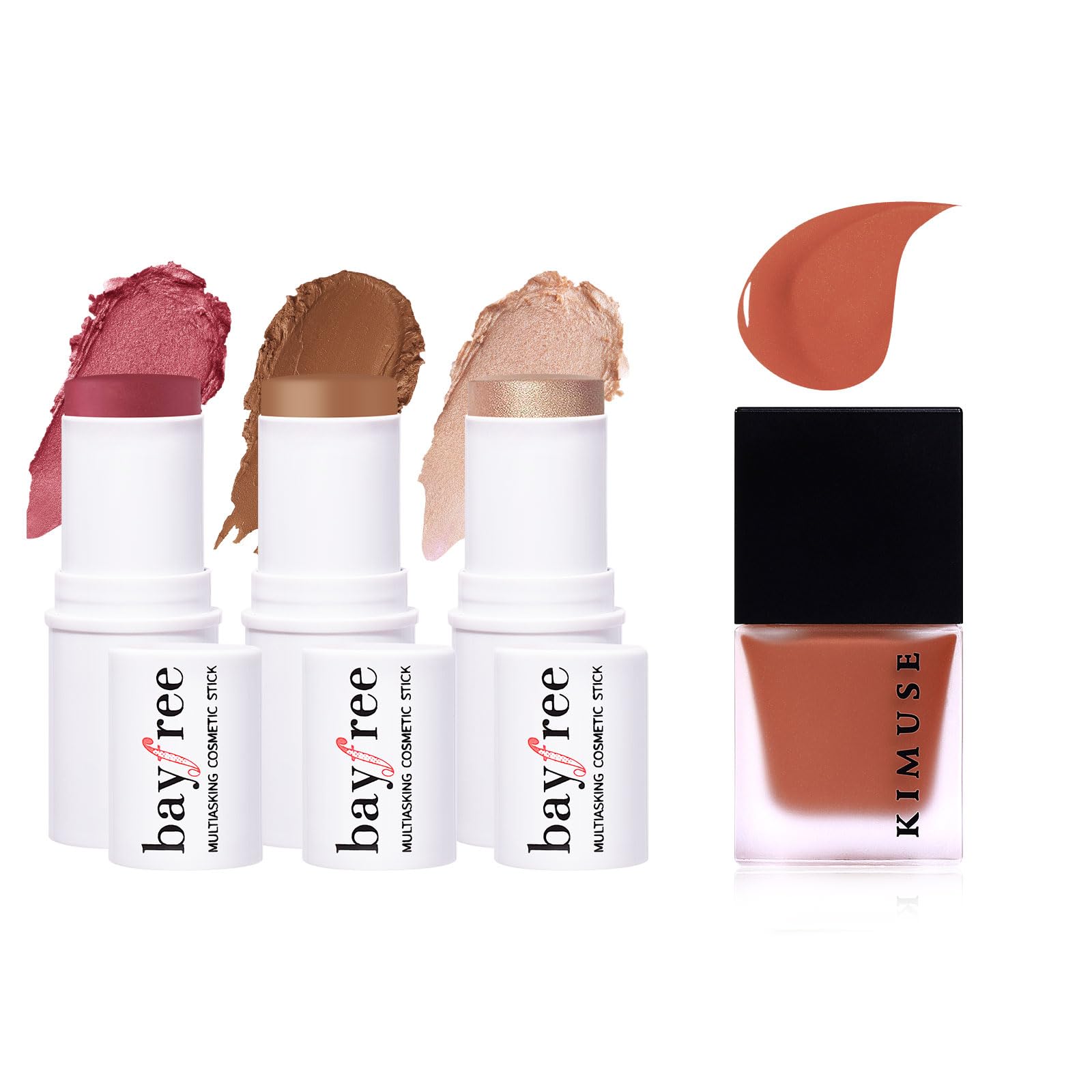 KIMUSE Multi Stick Trio Face Makeup & Lightweight Breathable Feel, Sheer Flush Of Color Liquid Blush Makeup