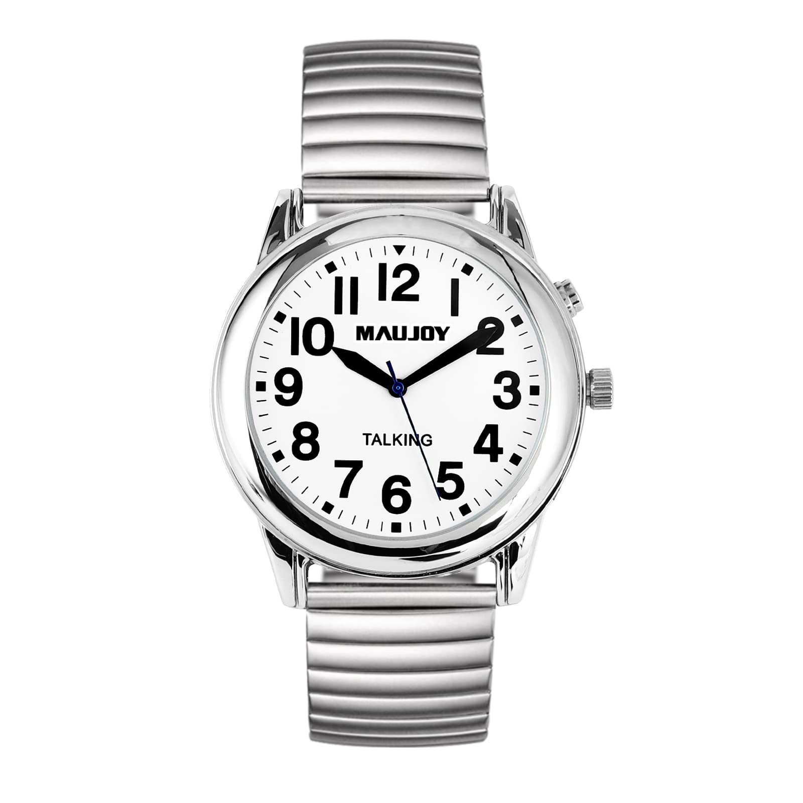 English Talking Men's Watch for Elderly, Low Vision or Visually Impaired, Loud Sound, Large Numbers, Bold Hands, Stainless Steel Expandable Strap, Style 9, Classic