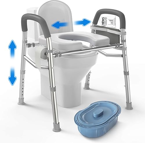 Asiento de inodoro elevado con asas, marco de seguridad médica resistente de 400 libras, asistencia de baño para personas mayores, discapacitados,