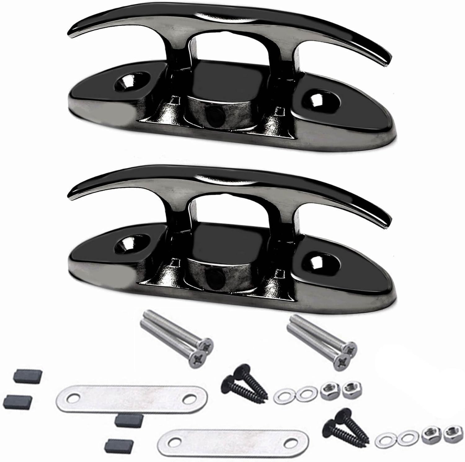 MIZUGIWA 4-1/2 Inch 6 Inch Boat Folding Cleats,Marine Stainless Steel Boat Cleats,Flip Up Dock Cleats W/Back Plate & Fasteners Black/Silver for Mooring,Boat Docks, Decks,Kayaks