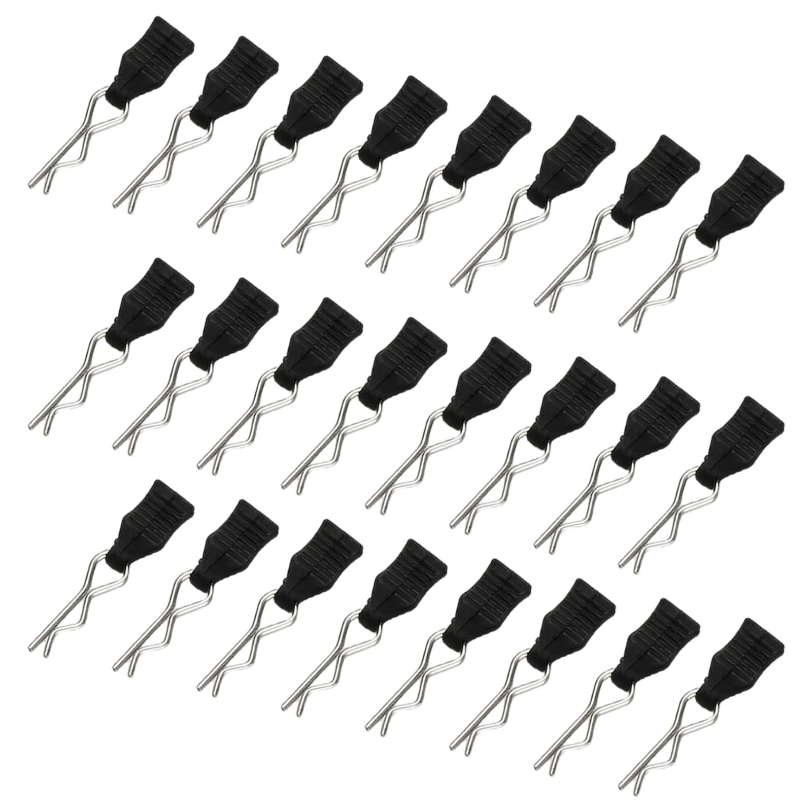 Merzio 24 Pcs RC Body Clips with Pull Tabs, Durable R Clips RC Car Accessories, Universal RC Car Body Frame Pins for 1/10 1/12 1/16 Scale Buggy Truck Models, Secure Replacement Parts (Black)