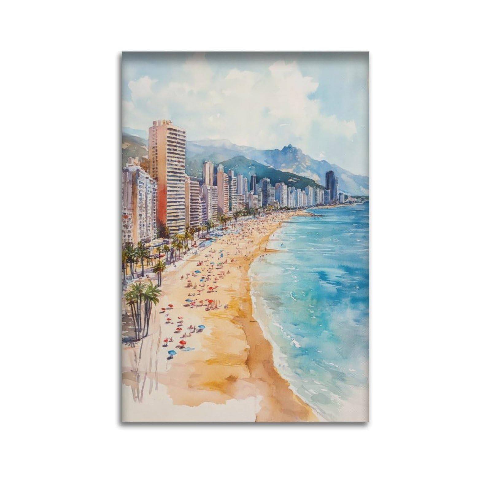 xiaoxiaoshen Benidorm Spain Spanish City Scenic Beach Resort Canvas Poster Wall Art Prints Room Aesthetic Murals Bedroom And Living Decorations 12x18inch(30x45cm)