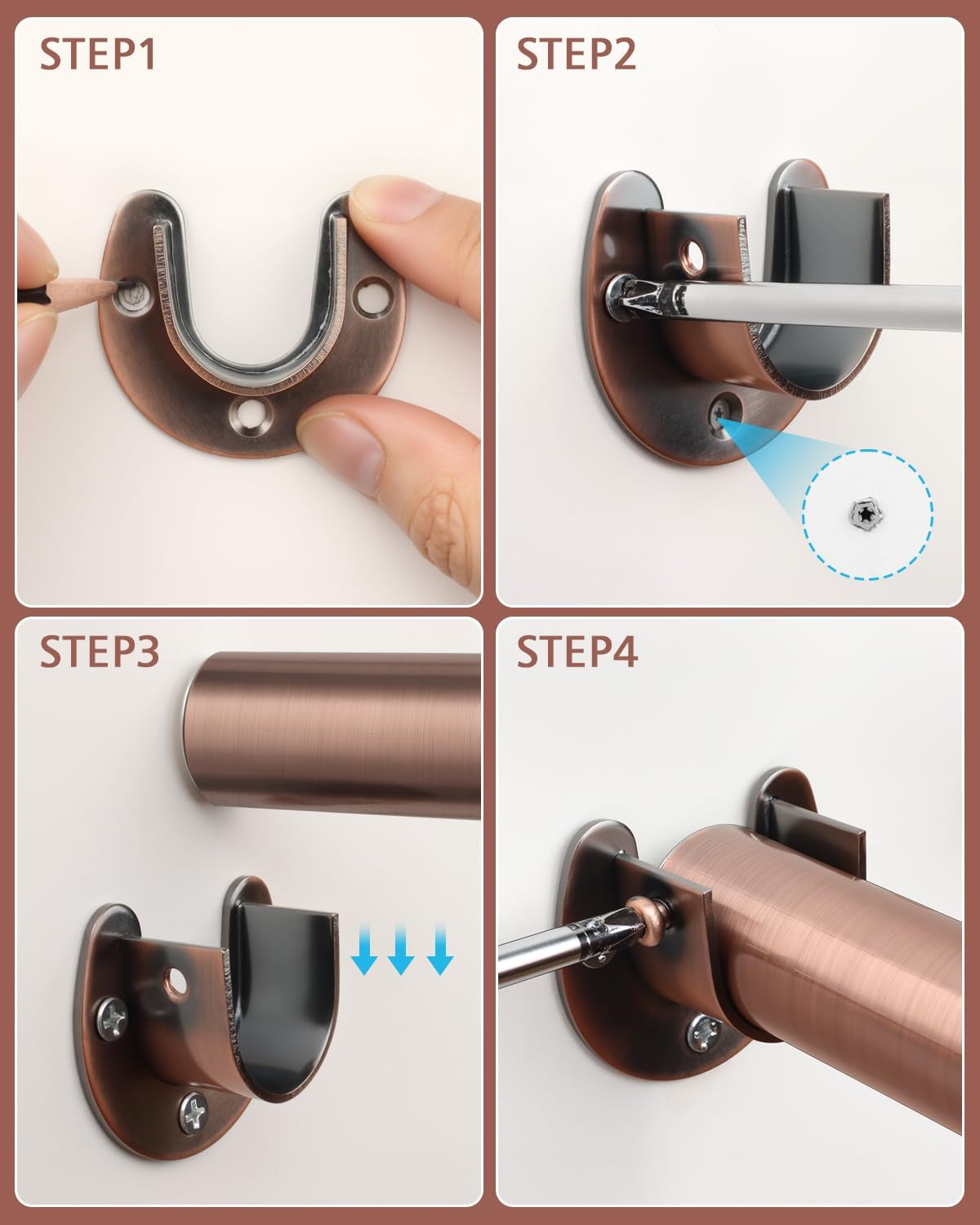 Closet Rods for Hanging Clothes (Antique Copper, 18.0" - 52.0")
