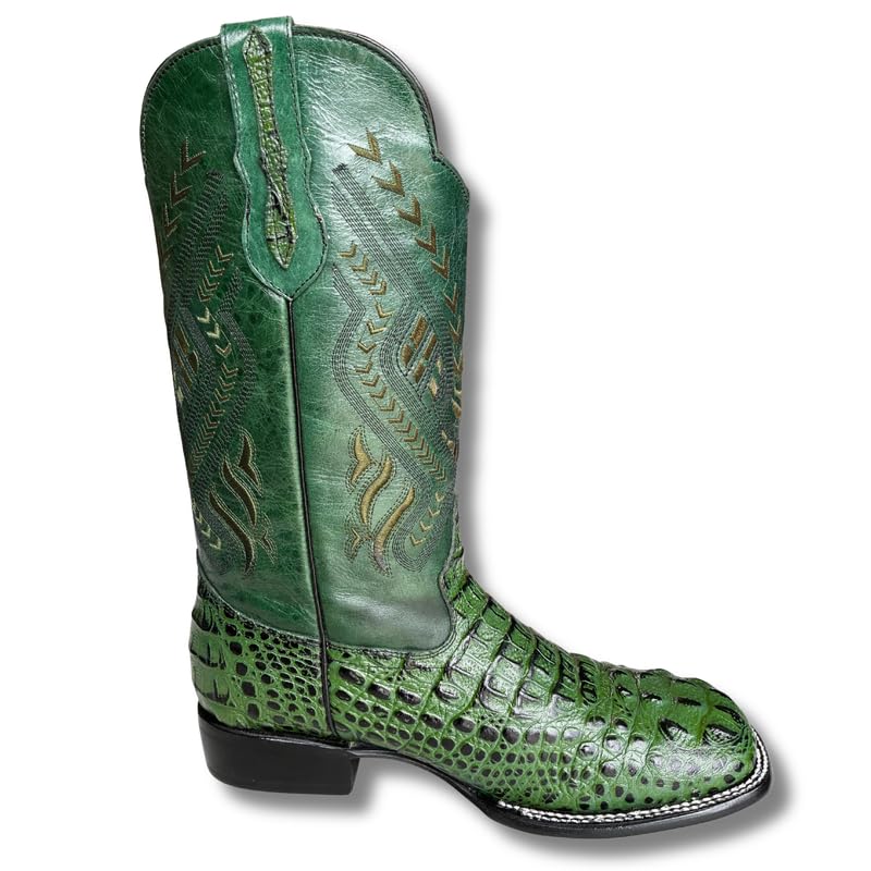 Image of Men's Alex Exotic Caiman Python Western Cowboy Boots Square Toe Pull On Tall Shaft bota de vaquero para hombre