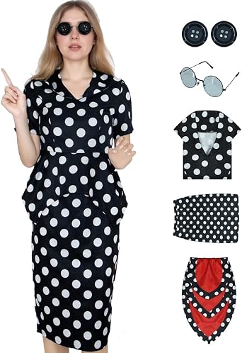 The Other Mother Cosplay Costume Beldam Polka Dot Pencil Dress with Button Eye Glasses Halloween Uniform