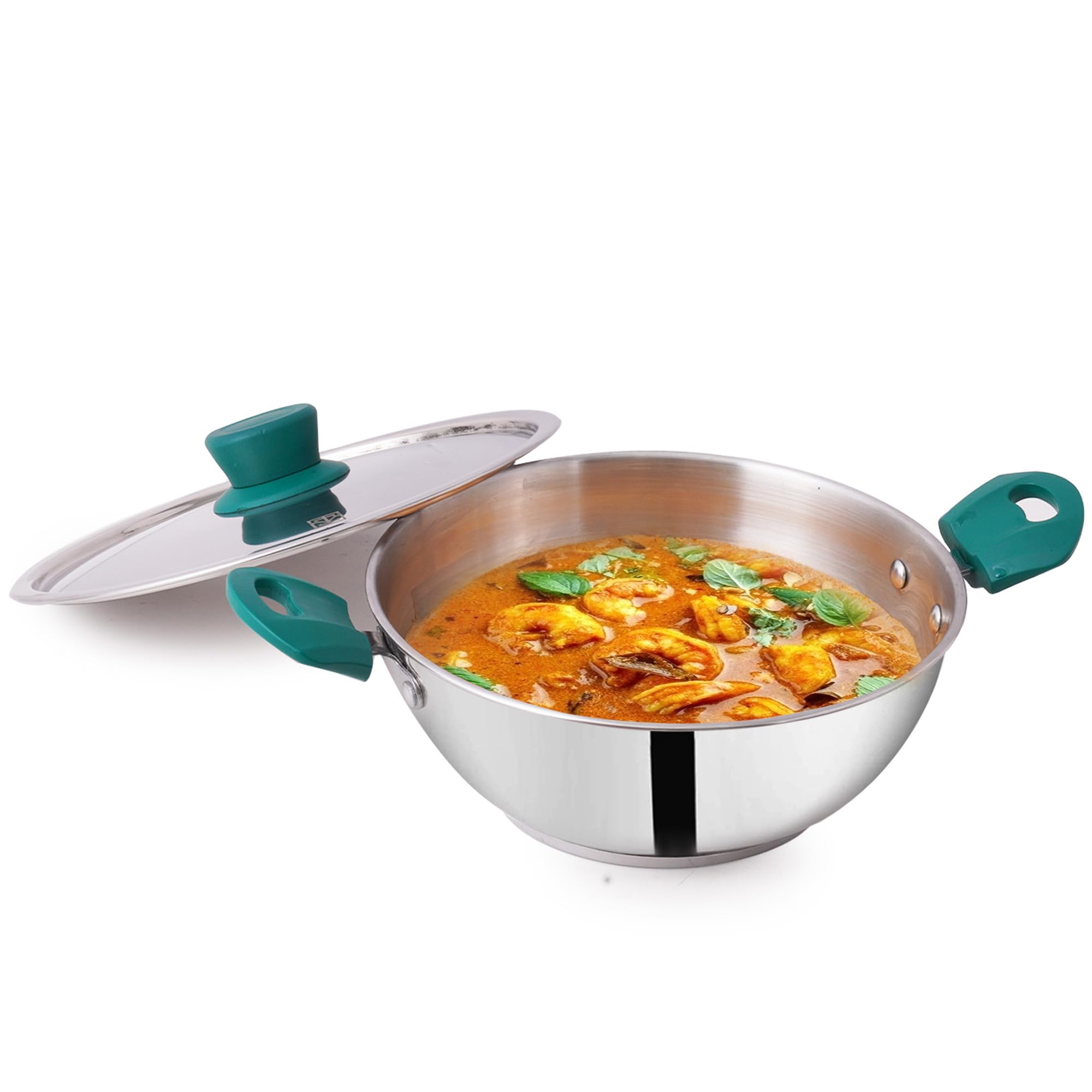 The Indus Valley Stainless Steel Kadai/Kadhai With Steel Lid | 29.3cm/ 11.5 Inch, 4.6 liter, 1.23Kg | Induction Friendly | 3-Layer Thick Bottom, 100% Toxin-Free, No Chemical Coating