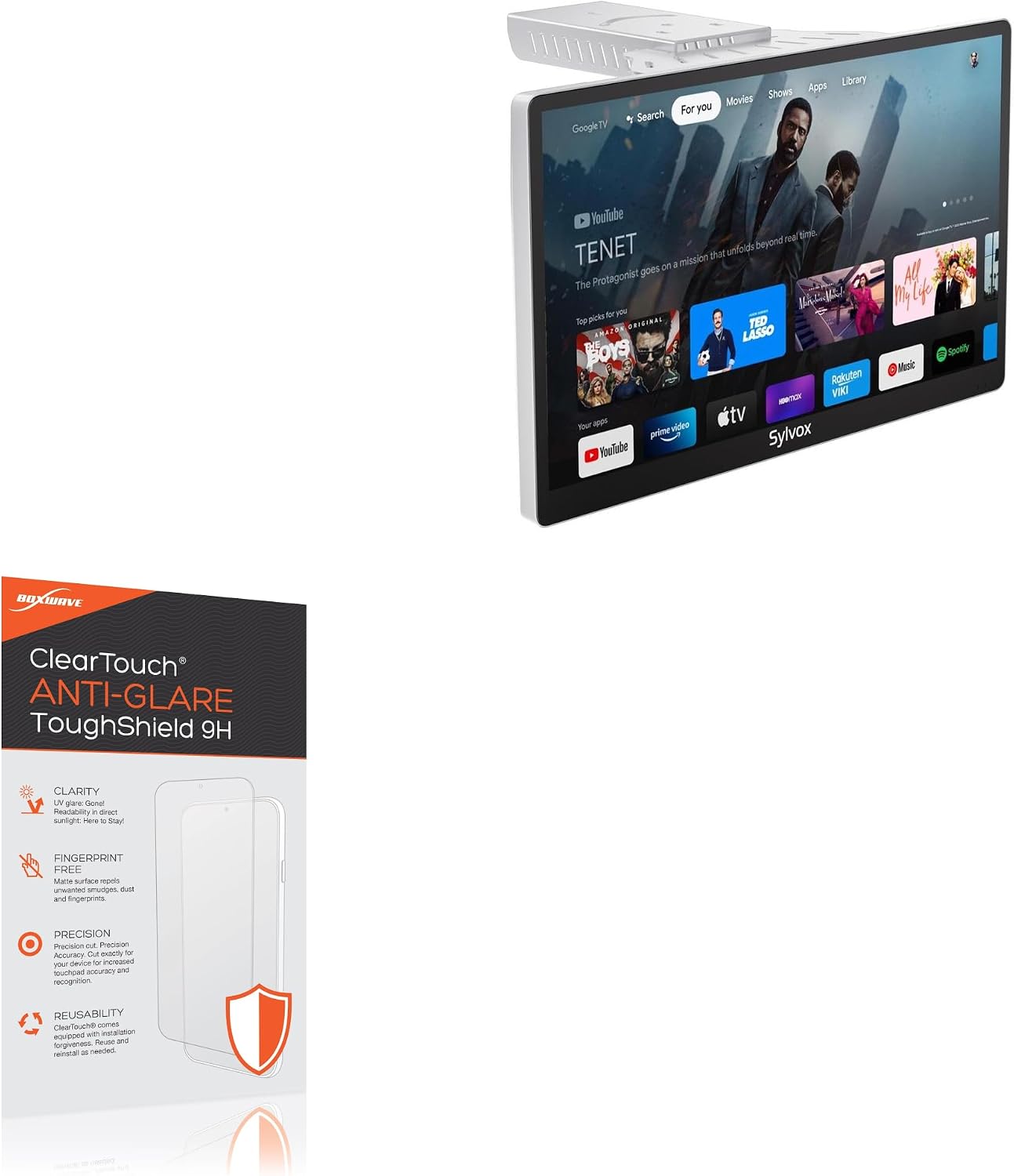 BoxWave Screen Protector Compatible with Sylvox 2024 Smart Under Cabinet TV KT16K0KHGA (15.6 in) - ClearTouch Anti-Glare ToughShield 9H (2-Pack), Anti-Glare 9H Tough Flexible Film Screen Protector