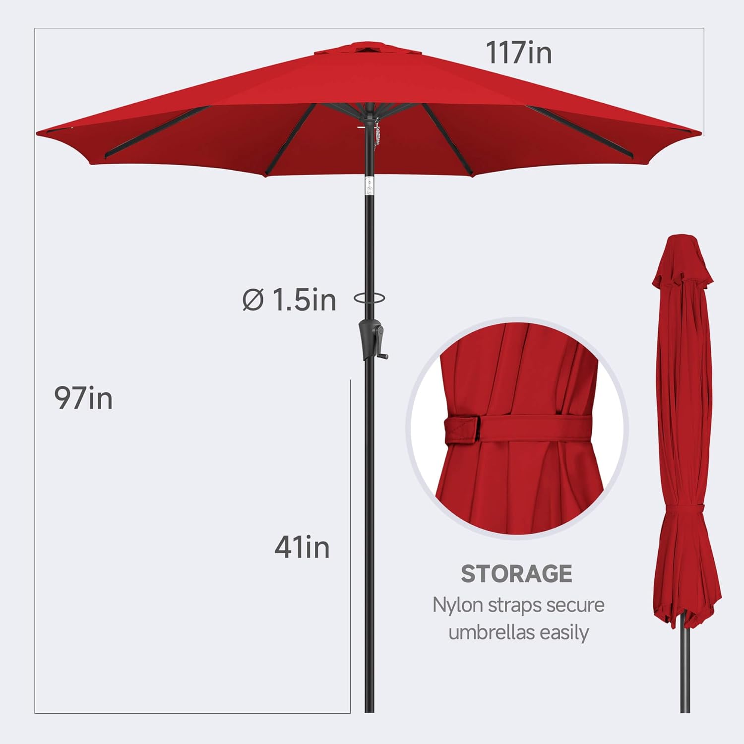 FLAME&SHADE 10 ft Outdoor Market Patio Table Umbrella with Fiberglass Rib Tips and Tilt, Red