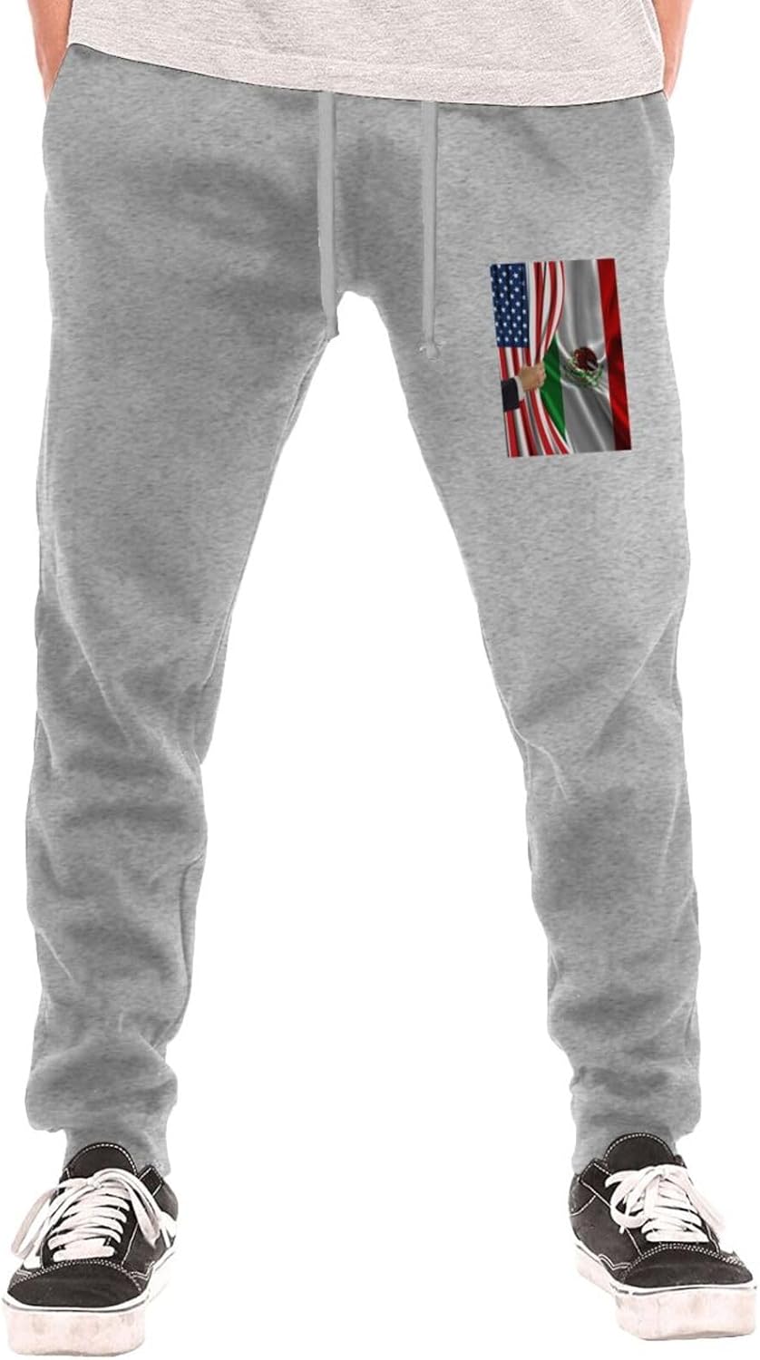 American Flag and Mexico Flag Men's Long Pants Lightweight Quick Dry Gym Sports Pants