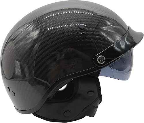 Miniatura 5 de Medio casco de motocicleta, con visera de cara abierta, material de fibra de carbono, ligero aprobado por DOT