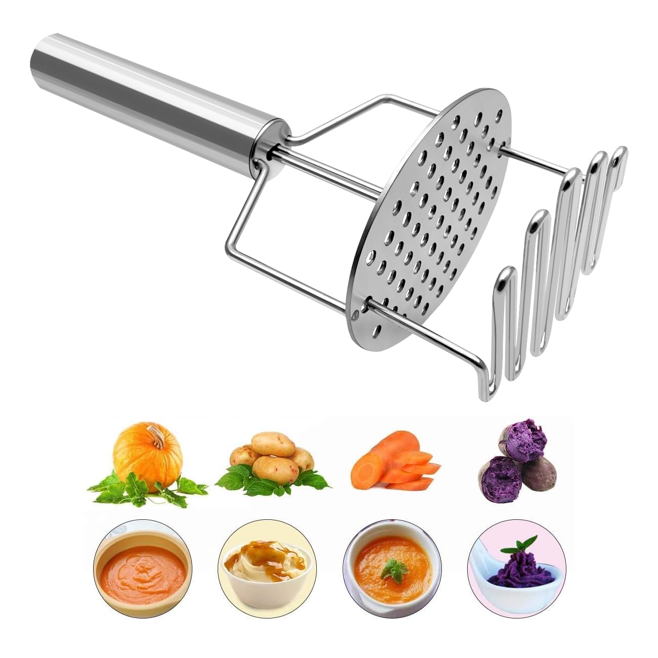 Presse-purée en acier inoxydable argenté - Outil de cuisine pour pommes de terre, fruits et légumes