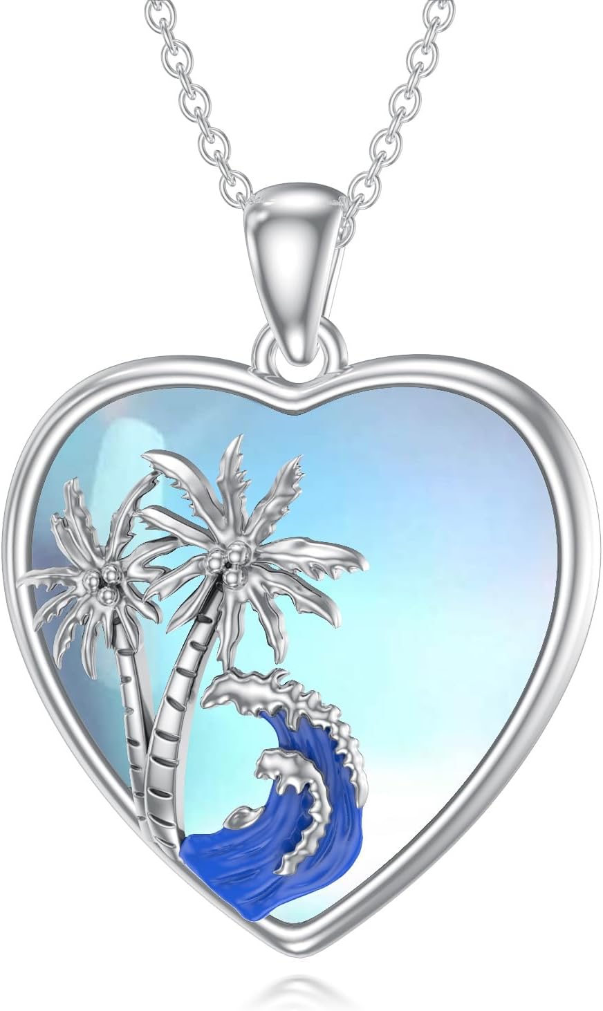 Moonstone Palm Tree Necklace for Women 925 Sterling Silver Ocean Beach Pendant Necklaces Moonstone Beach Jewelry Gift for Her