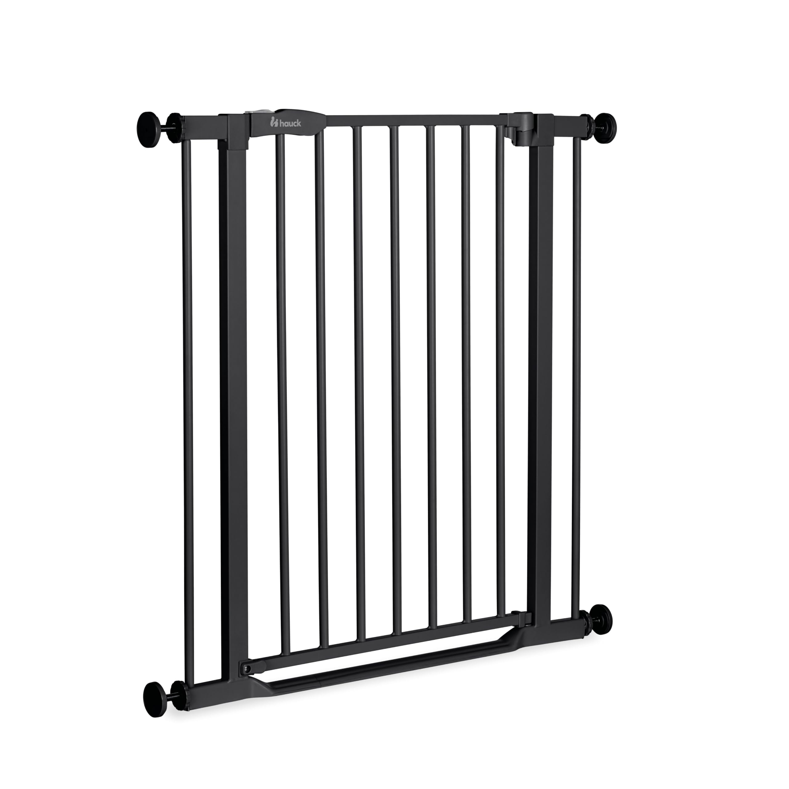 hauck Clear Step 2, Schwarz - Kinderschutzgitter Hundegitter, Verstellbare Breite 75-80 cm, 77 cm Hoch, Flacher Einstieg, Einhand Öffnung, ohne Bohren, für Innen
