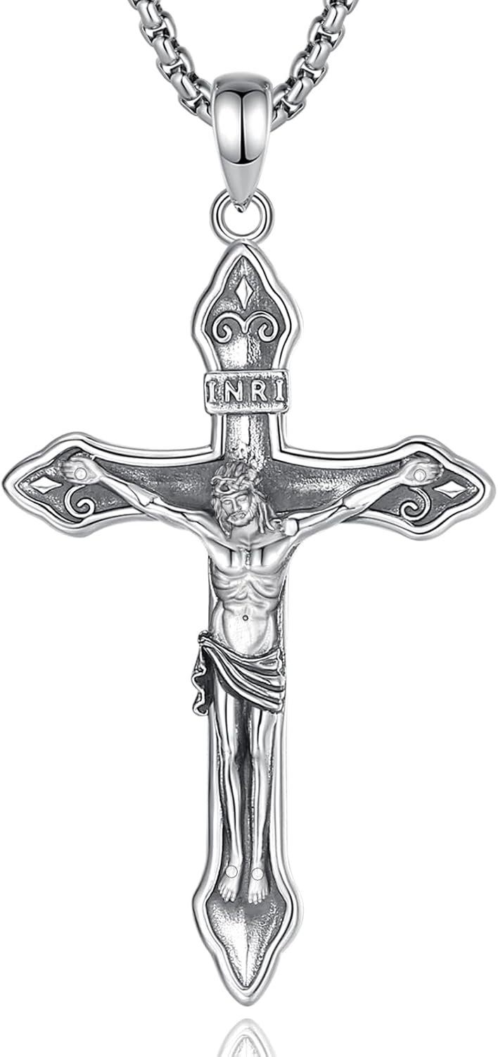 EUDORA 925 Sterling Silver St Benedict/St Michael/St Christopher/Archangel Raphael Gabriel Metatron/Virgin Mary/St Joseph/St Anthony Crucifix Pendant Bible Verse Prayer Necklace Jewelry for Men Women