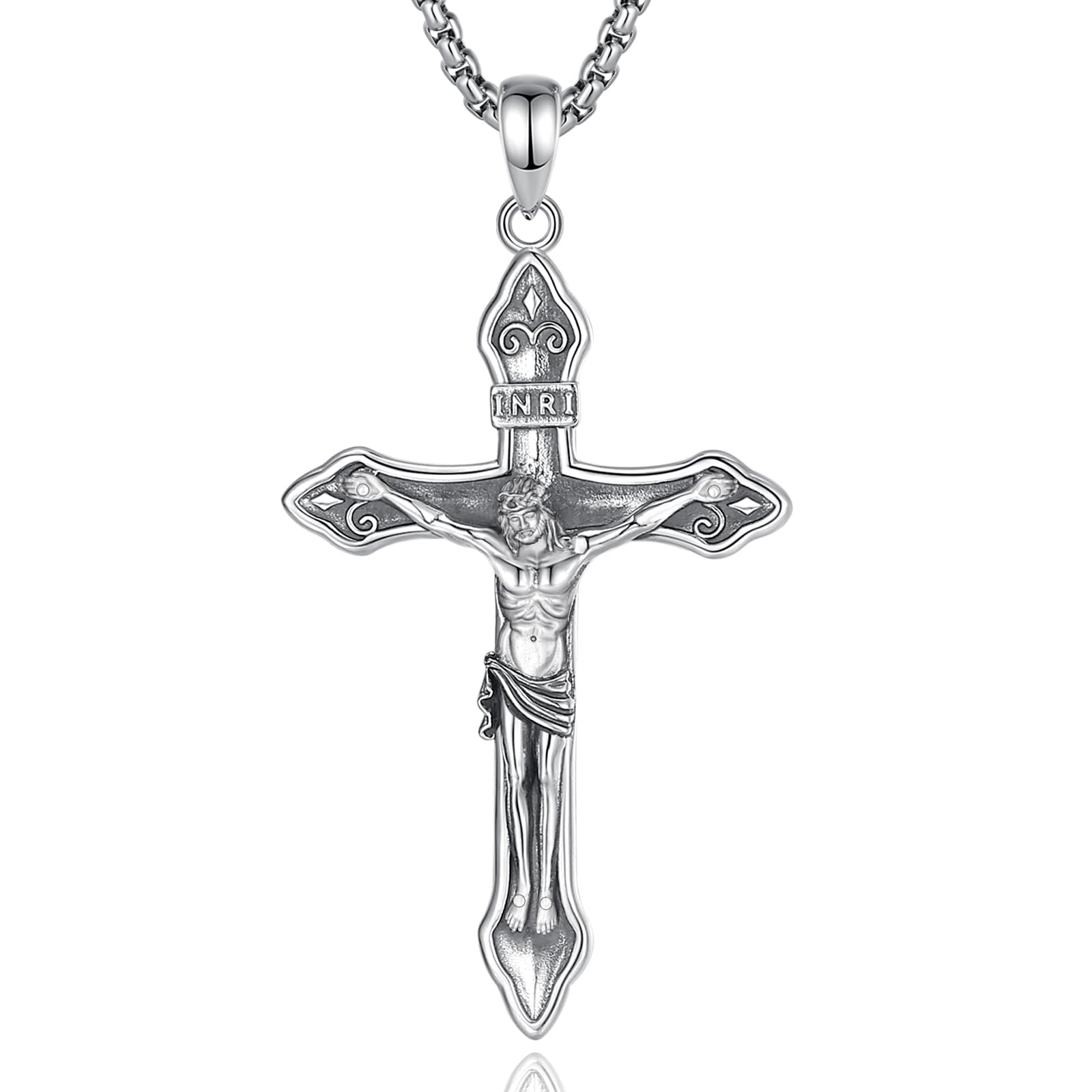 EUDORA 925 Sterling Silver St Benedict/St Michael/St Christopher/Archangel Raphael Gabriel Metatron/Virgin Mary/St Joseph/St Anthony Crucifix Pendant