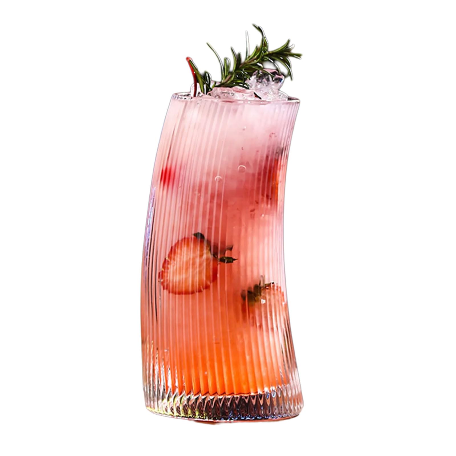 NEWFT Stylish Curved Design Glass Cup Enhances Beverage Enjoyment Clear Ribbed Drinkware Glassware for Family and Coffee Lover