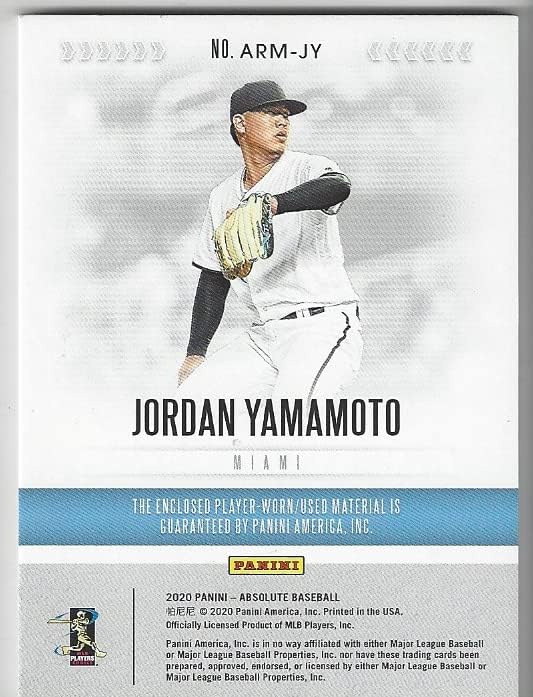 Jordan Yamamoto Serial Numbered #25/25 Purple Parallel Rookie Materials Multi Colored Chevron Collectible Baseball Card - 2020 Panini Absolute Baseball Card #ARM-JY (Miami Marlins) Free Shipping