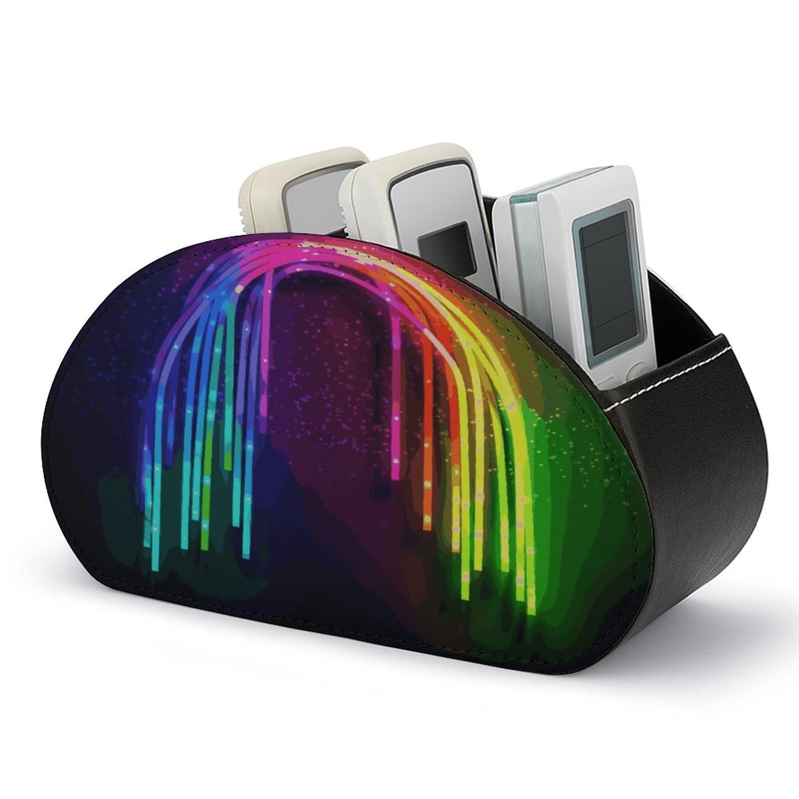 FekiLoot Leather Remote Control Holder with 5 Compartments Rainbow Neon Remote Caddy Desktop Organizer Store TV Remote Holder Remote Organizer for Bedside Table Office Desk