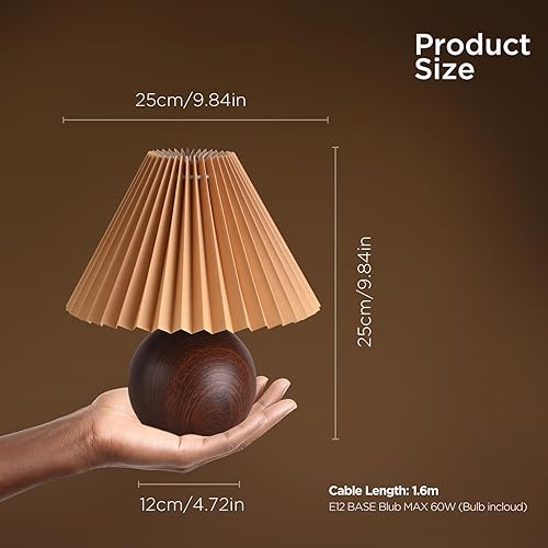 Miniatura 3 de KUNJOULAM Lámpara de mesa plisada pequeña, moderna lámpara de mesita de noche con pantalla de café, bonita lámpara para dormitorio, sala de estar,