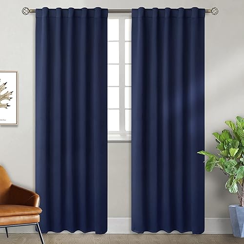 Miniatura 10 de Cortinas opacas con pestaña trasera y bolsillo para barra, cortinas opacas sólidas con aislamiento térmico para sala de estar, dormitorio (negro,