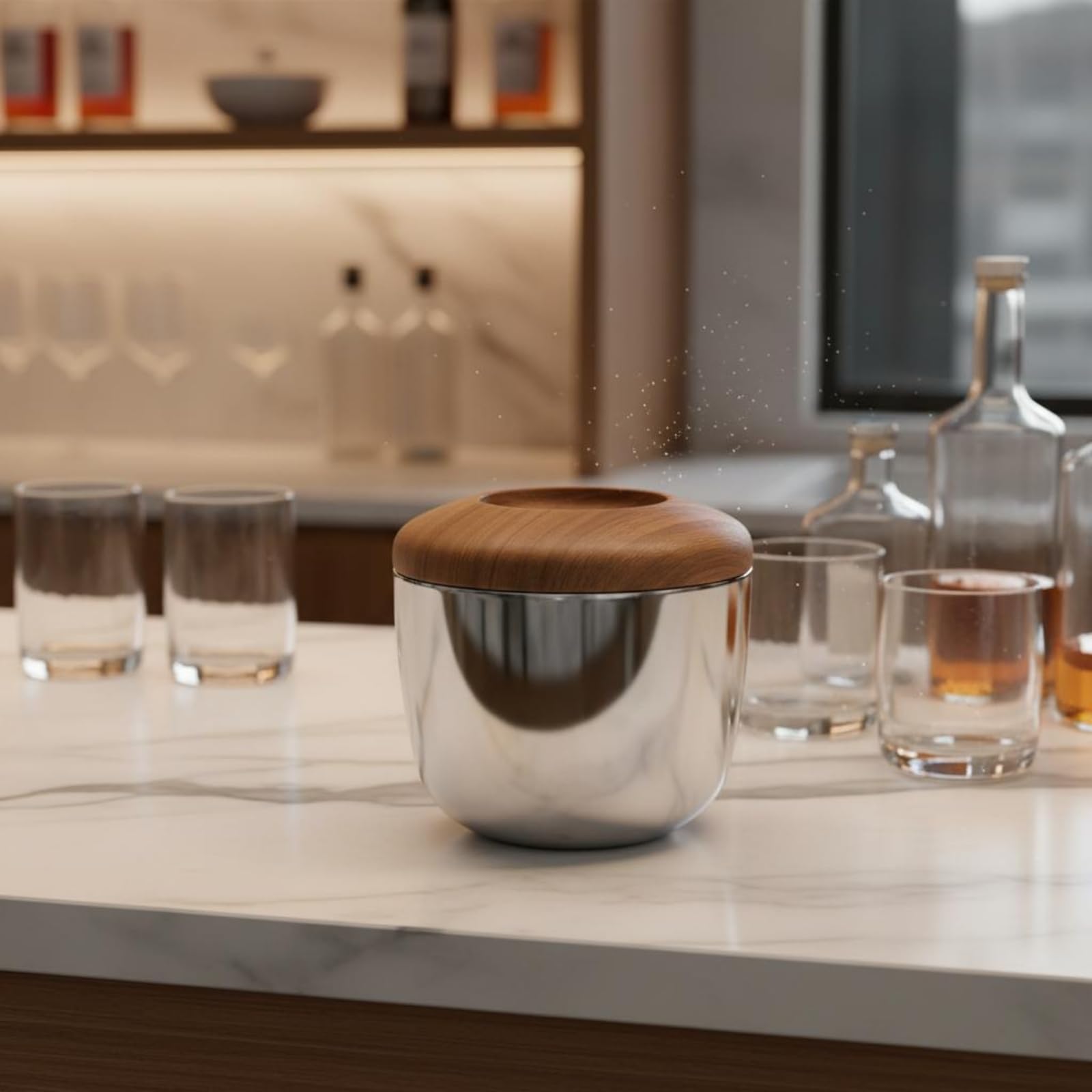 KESOTO Cubitera de Acero Inoxidable 304 con Tapa Cubo de Hielo con Pinzas Contenedor para Servicio de Bebidas Diseño Decorativo con Tapa de Aspecto Madera Adecuada para Barras Cenas Sala de Estar