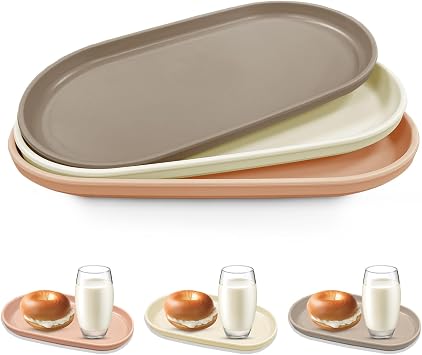 LELE LIFE 3Pcs Serving Platters and Trays for Serving Food, Drop Resistant Serving Platter Trays for Decor Cheese Tray Dishes Table Trays Decorative Fruit Tray,Pink, Beige, Brown