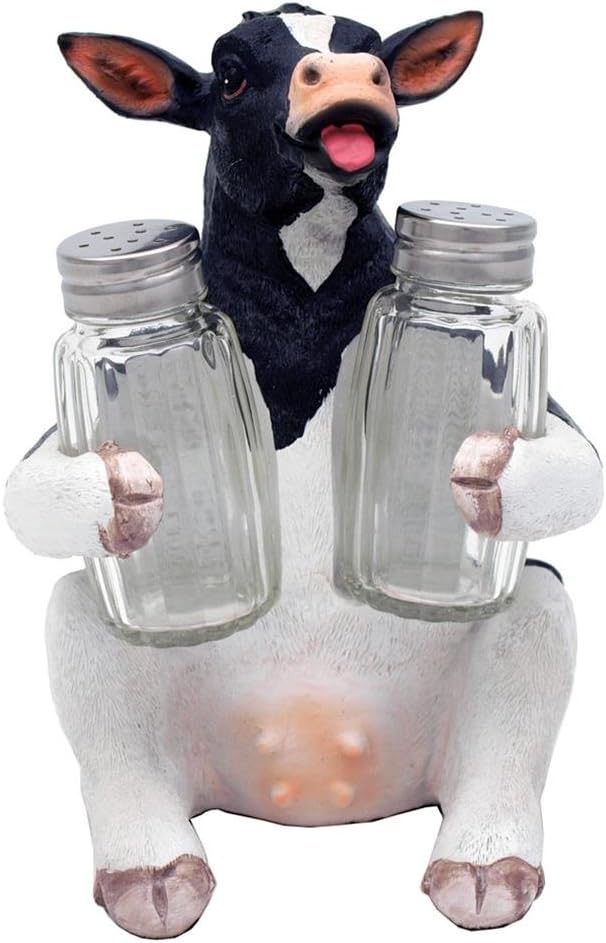 DWK Animal Holder with Salt And Pepper Shaker Set (3 Piece) | Kitchen Décor and Accessories | Salt and Pepper Shakers | Home Décor | Home Decorations (Cow)