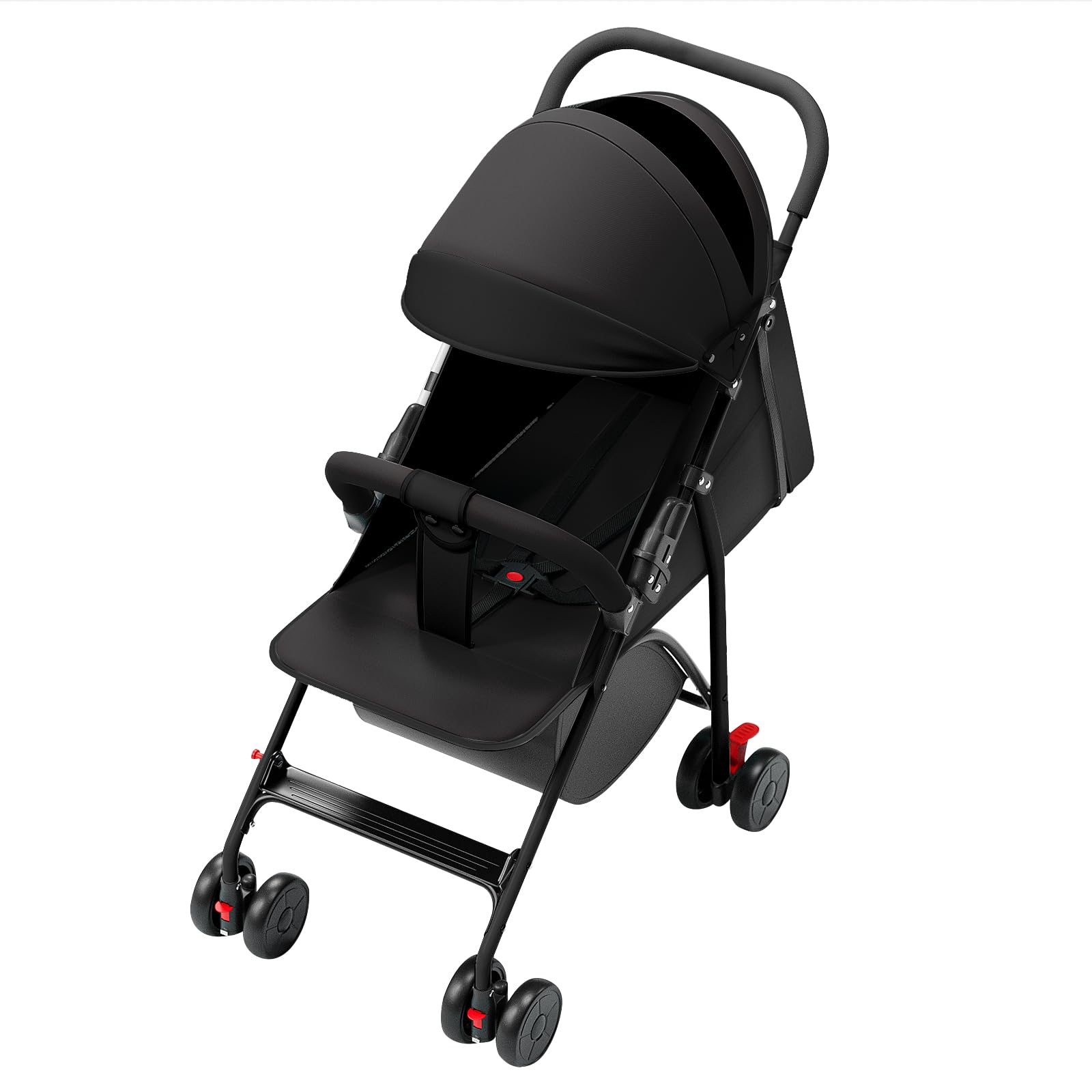 Poussette Bébé Légère et Compacte de 0 Mois à 4 Ans, Capacité de Charge Maximale de 25 kg, Poussette Pliable, Dossier Inclinable, Pliage Automatique en 1 Étape, Canopy-C-noir