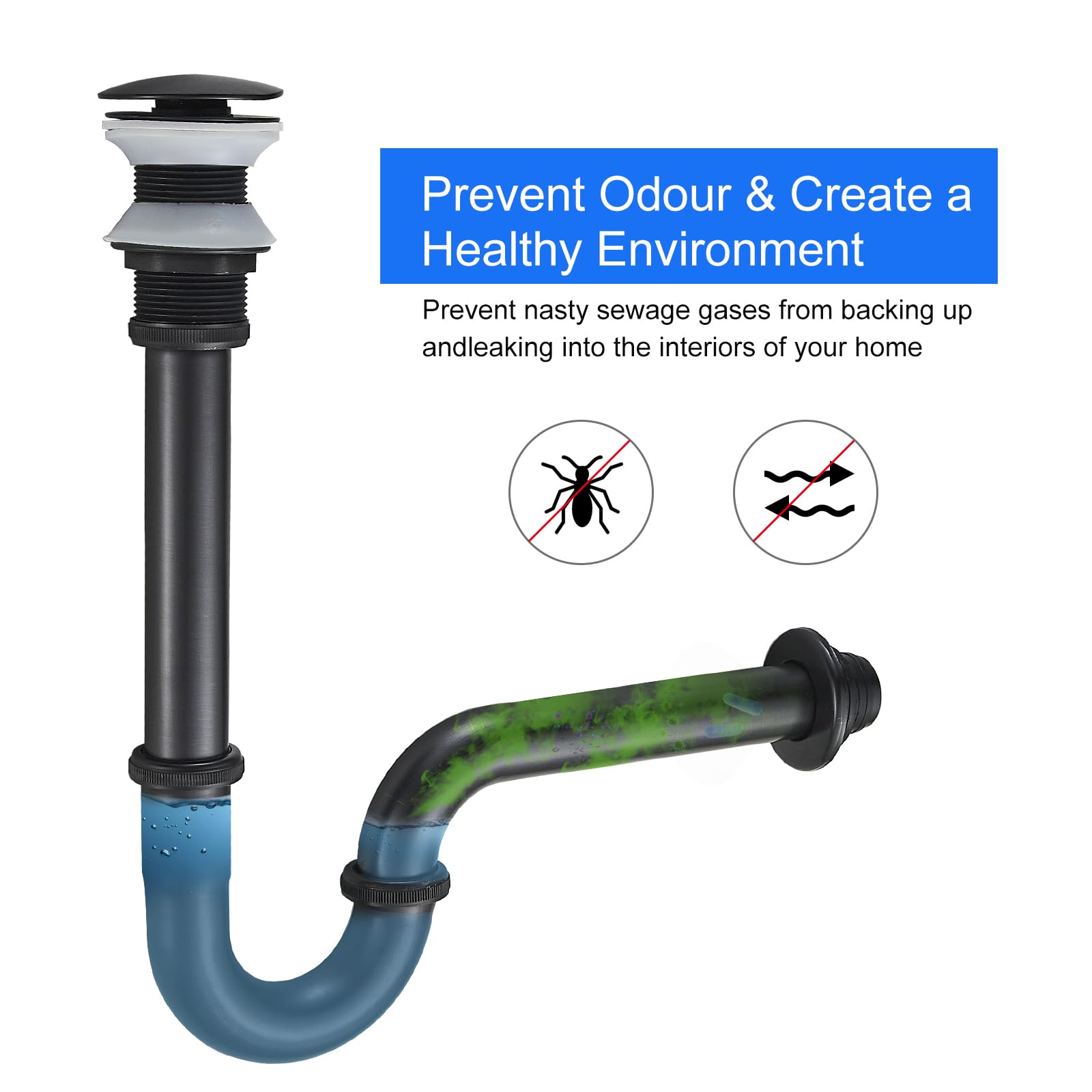 Trampa P de acero inoxidable con tapón para fregadero de baño, juego de trampa de botella de drenaje de fregadero de 1-1/4 sin desbordamiento, altura ajustable, kit completo de fontanería para