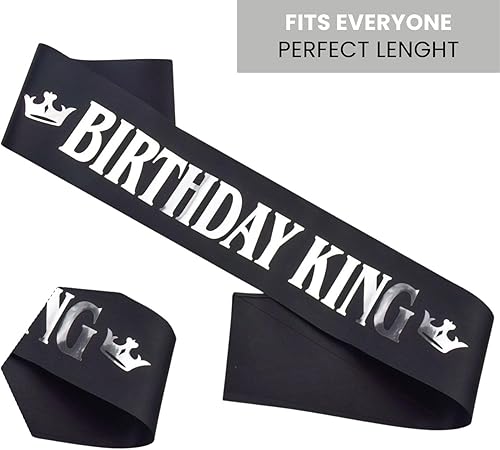 Miniatura 4 de Banda de cumpleaños King para hombres, suministros de decoración de fiesta de cumpleaños para niños (negro y dorado) - Banda de cumpleaños King,