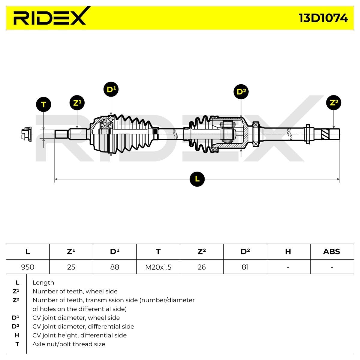 RIDEX 13D1074 Árbol de transmisión Delantero Derecha con apoyo Compatible con DACIA DUSTER