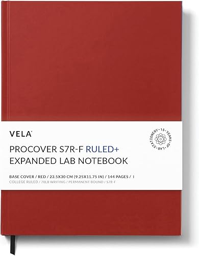 Vela Sciences S7R-F - Cuaderno de laboratorio expandido ProCover de 9.25 x 11.75 pulgadas (9.3 x 11.8 in), 144 páginas, cuero sintético rojo, Vela Sciences S7R-F - Cuaderno de laboratorio expandido ProCover de 9.25 x 11.75 pulgadas (9.3 x 11.8 in), 144 páginas, cuero sintético rojo,