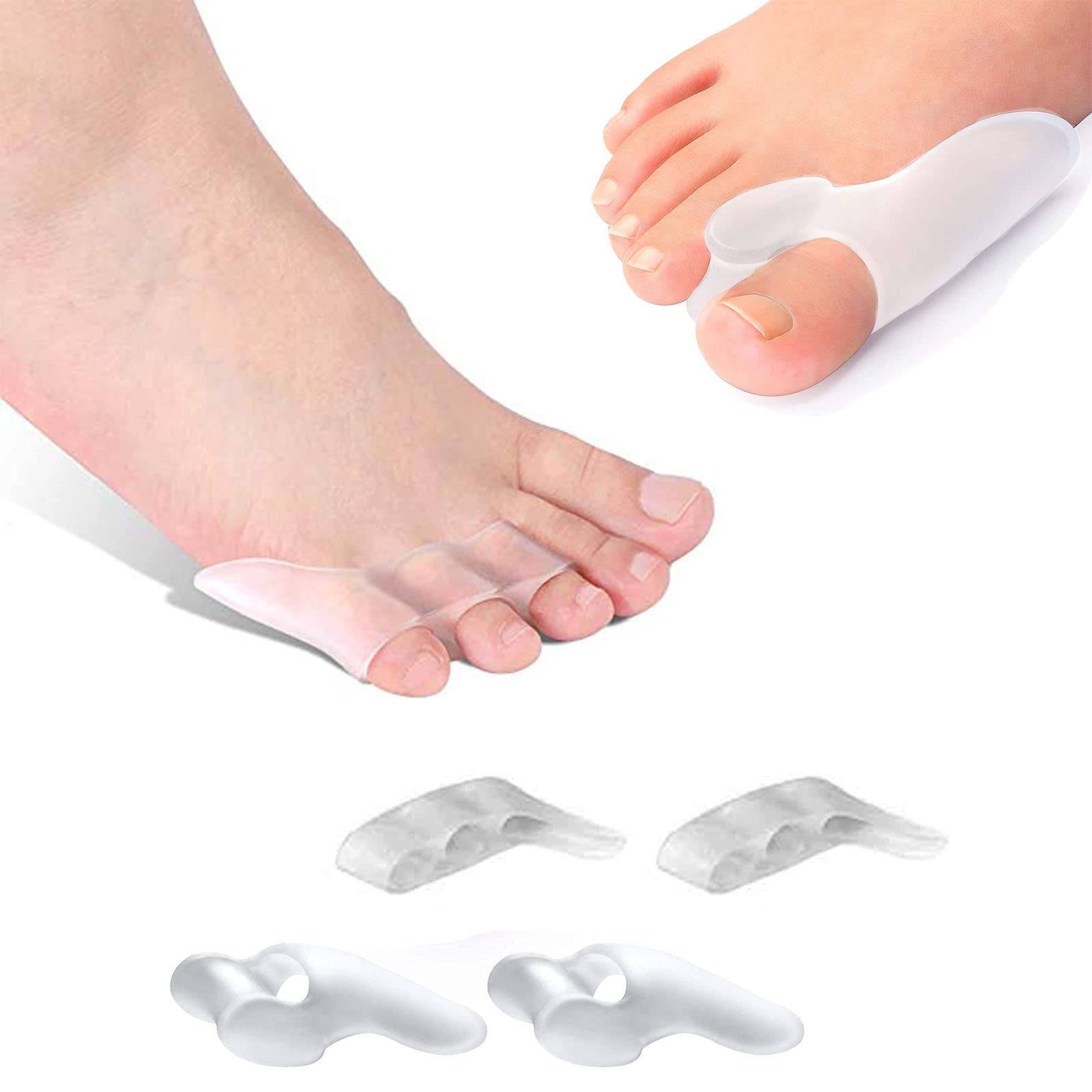 4PCS Bunion Cushion Protector,Pinky Toe Separator and Protectors,Bunion Corrector Pads with Separator for Big Toe,Toe Separators for Overlapping Toe, Curled Pinky Toes Separate and Protect
