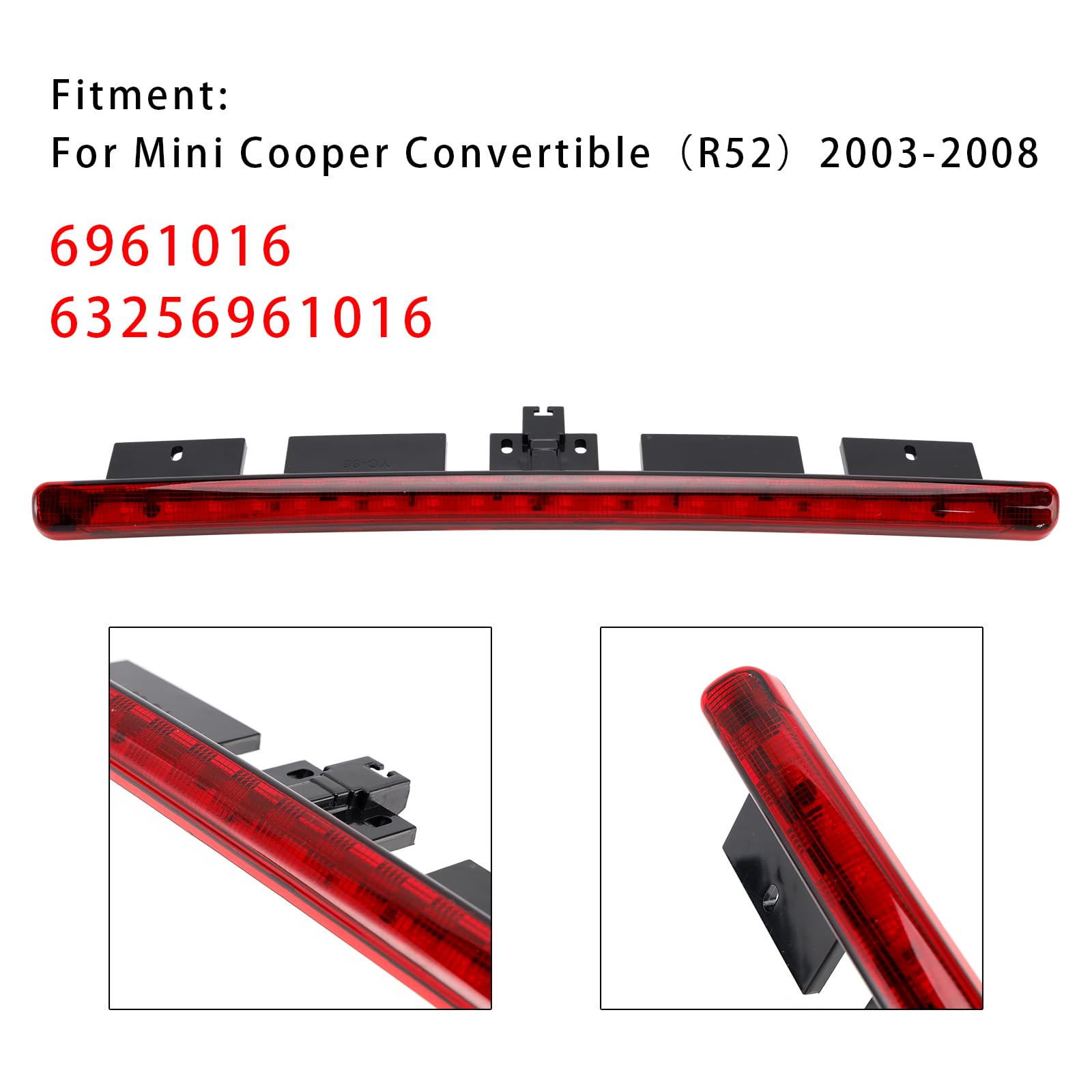 Dritte Bremsleuchte für Mini Cooper Cabrio R52 2003-2008,Ersatzteil 63256961016 6961016,Hintere Zentralleuchte Rot,Kunststoff Gehäuse Schwarz,Direkter Austausch