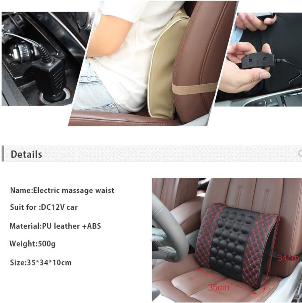 Electric Car Massage Lumbar Back Support Cushion seat Massager Pillow for Office Chair PU Leather(D)