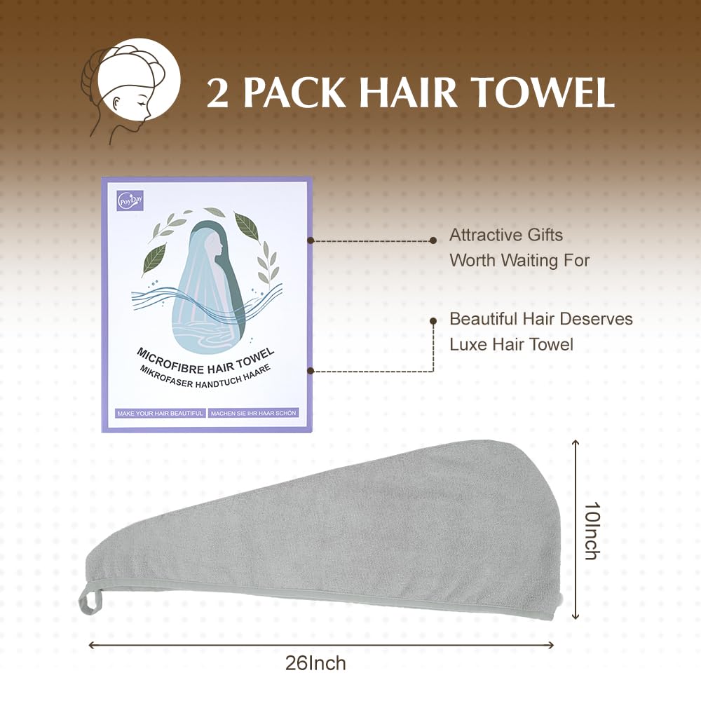 Asciugamani in microfibra per capelli in confezione da 2, turbante anti crespo, ad asciugatura rapida, ad assorbimento rapido, da donna, turbante per capelli ricci e bagnati, per ragazze e