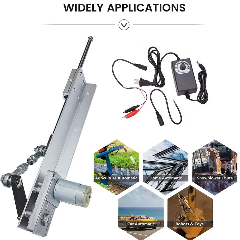 Actuador Lineal Pistón Alternativo,Actuador Lineal de Ciclo Alternativo,Motor telescópico Ajustable de Engranaje,12V Con Controlador Velocidad Carrera 3-15cm (95 golpes/min) para cribas vibratorias