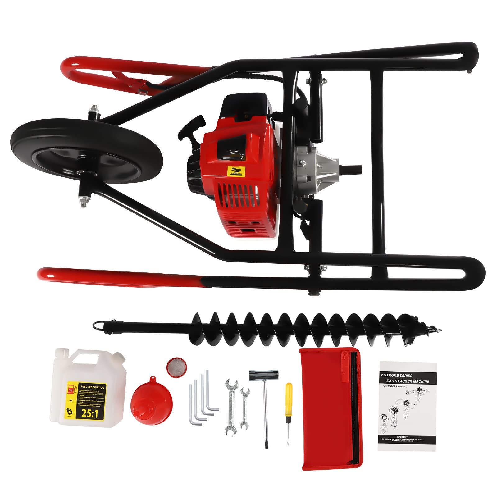 63CC Benzin Erdbohrer Erdlochbohrer mit 80mm Bohrer, 3HP Pfahlbohrer mit Fliehkraftkupplung, Faltbar Hand Push Brunnenbohrer für Landwirtschaft/Forstwirtschaft/Baumpflanzungen - Schwarz