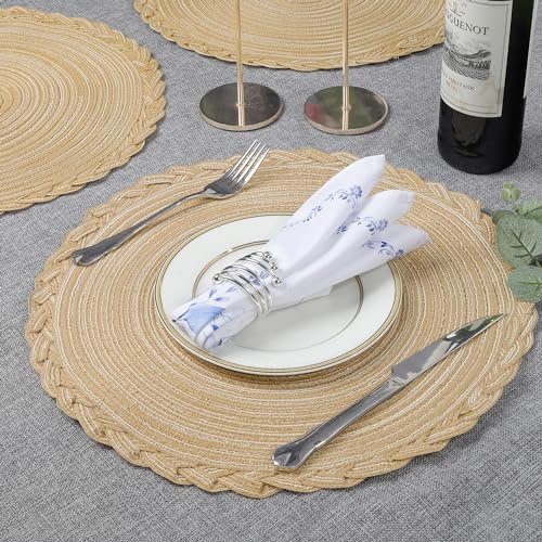 fanquare Round Woven Set of 8 Placemats, Khaki Cotton Braided Place Mats - Image 2