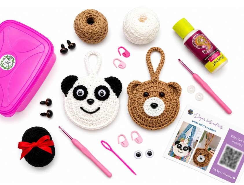 Crochet Kit for Beginners – Panda & Teddy Bear Mini Pouch DIY Kit PT-06 | DIY Crochet Animal Kit with Yarn, Hook & Video Tutorial | Storage Box Included | Cute Craft Kit for Girls & Kids-image-38
